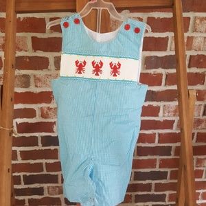 worn once, plaid ,crawfish jumpsuit